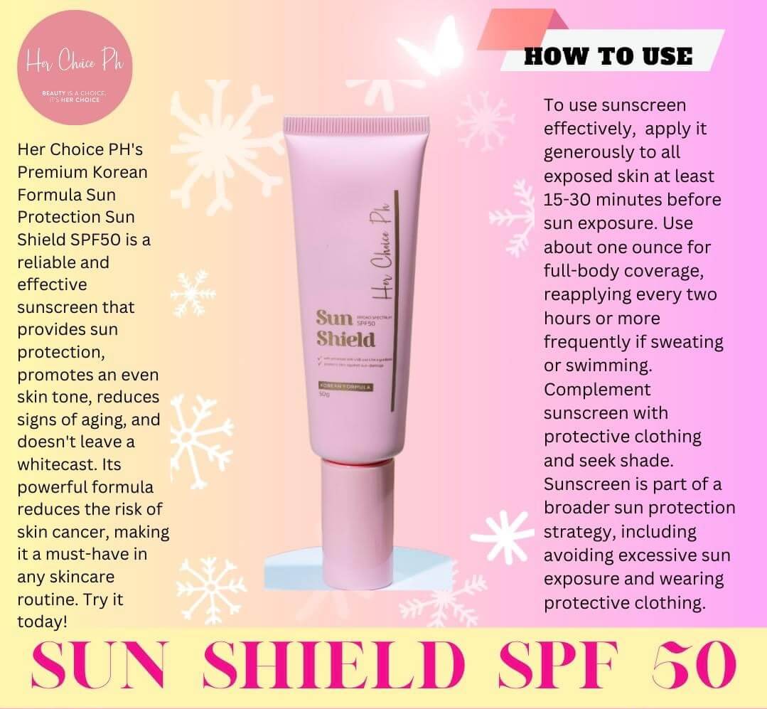 Her Choice PH Sun Shield Broad Spectrum SPF 50 offering UV defense for daily use
