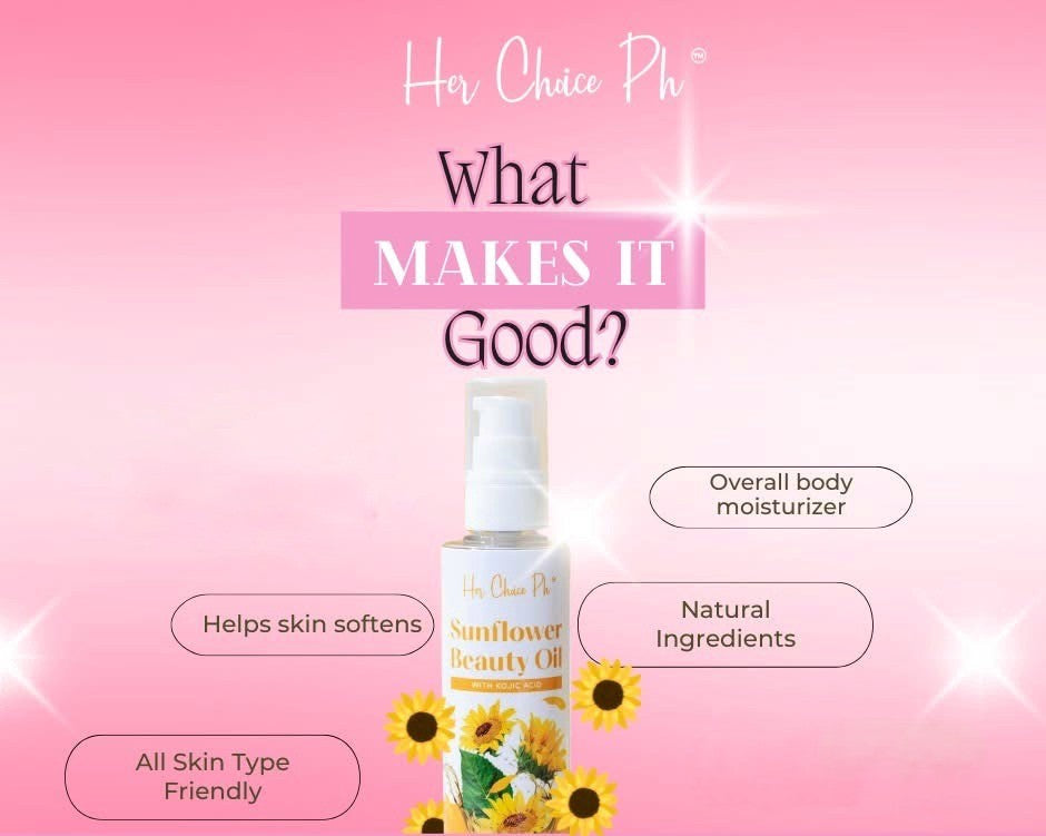 Her Choice PH Sunflower Beauty Oil with Kojic Acid 100ml for smooth skin feeling