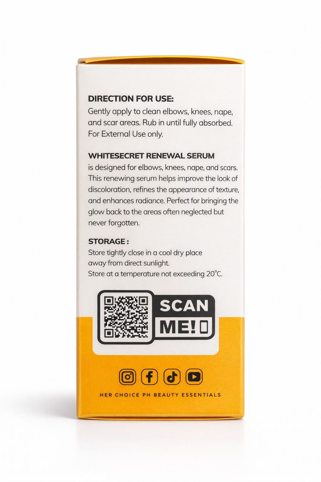 Her Choice PH White Secret Renewal Serum 100ml helps improve texture for softer smoother skin
