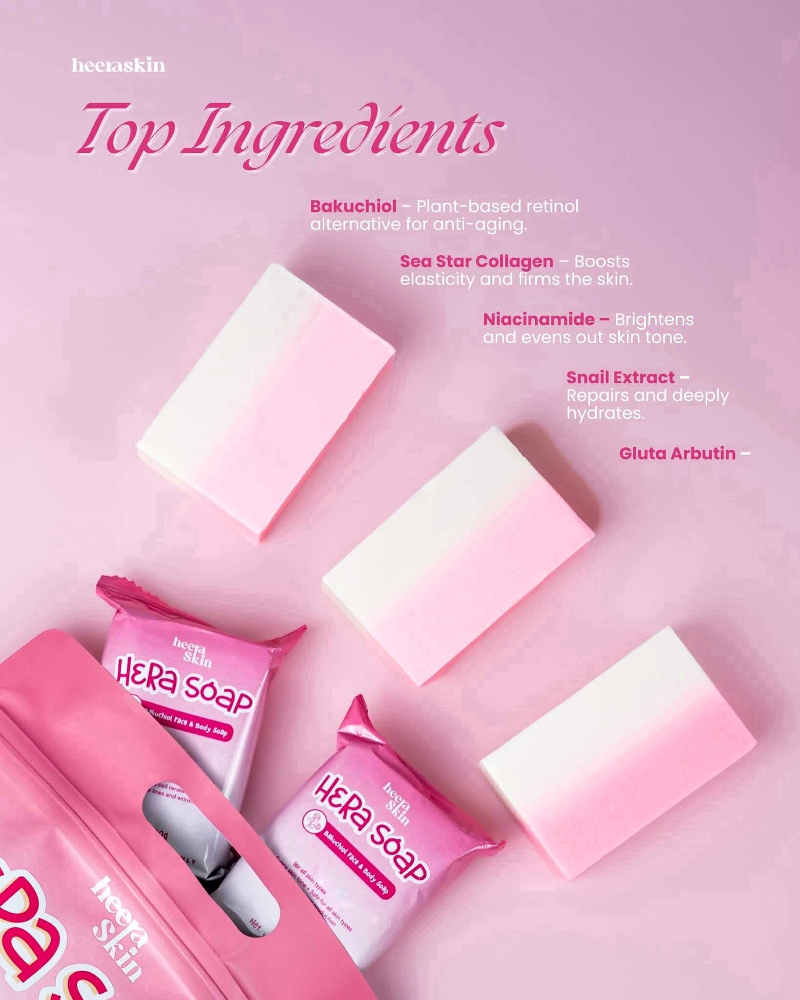 HERA Bakuchiol Soap with Niacinamide & Collagen 80g x 5 Bars skin-smoothing and hydrating cleansing formula for soft and refreshed feel.