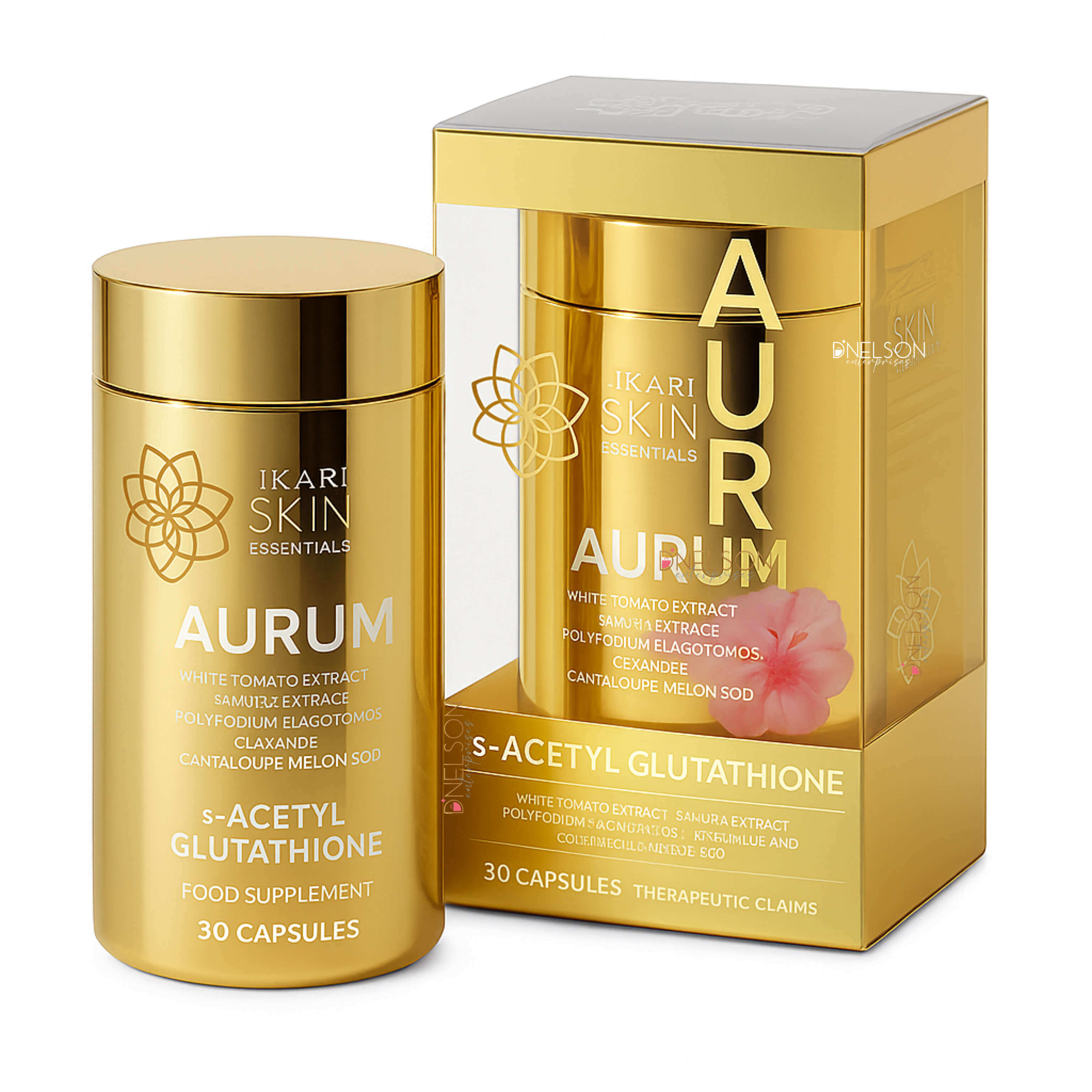 Hikari Skin Essentials AURUM S-Acetyl Glutathione Antioxidant Complex with Sakura, White Tomato & Ceramide – Skin Support Supplement – 30 Capsules