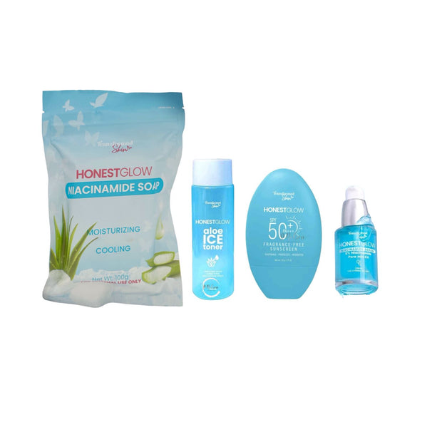 Honestglow Aloe Ice Blue Quadro: Soap, Toner, Niacinamide Serum &  Sunscreen