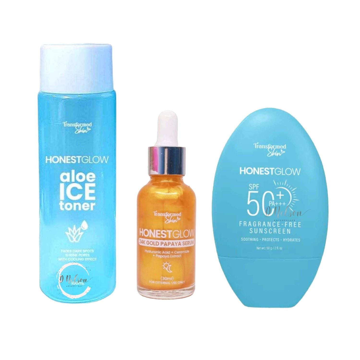 HonestGlow Aloe Ice Toner, 24K Gold Papaya Serum & Fragrance - Free Sunscreen