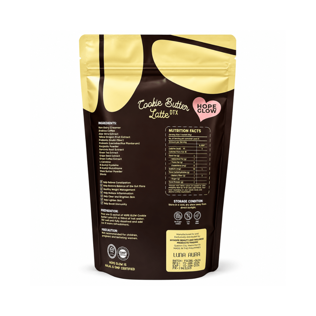 Hope Glow Cookie Butter Latte DTX with prebiotics probiotics and fiber for an elevated coffee experience