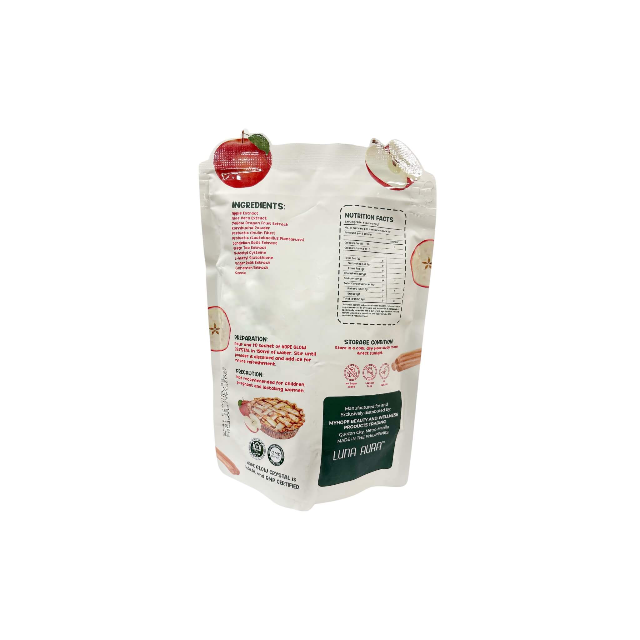 HOPE GLOW Crystal Apple Cinnamon Kombucha healthy gut support beverage