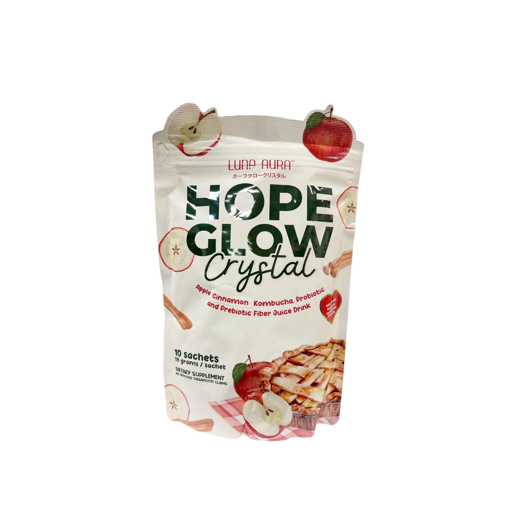 HOPE GLOW Crystal Apple Cinnamon Kombucha probiotic and prebiotic fiber drink