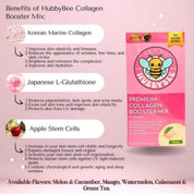 Hubby Bee Melon & Cucumber Premium Collagen Booster Mix 10 Sachets with natural fruity flavor