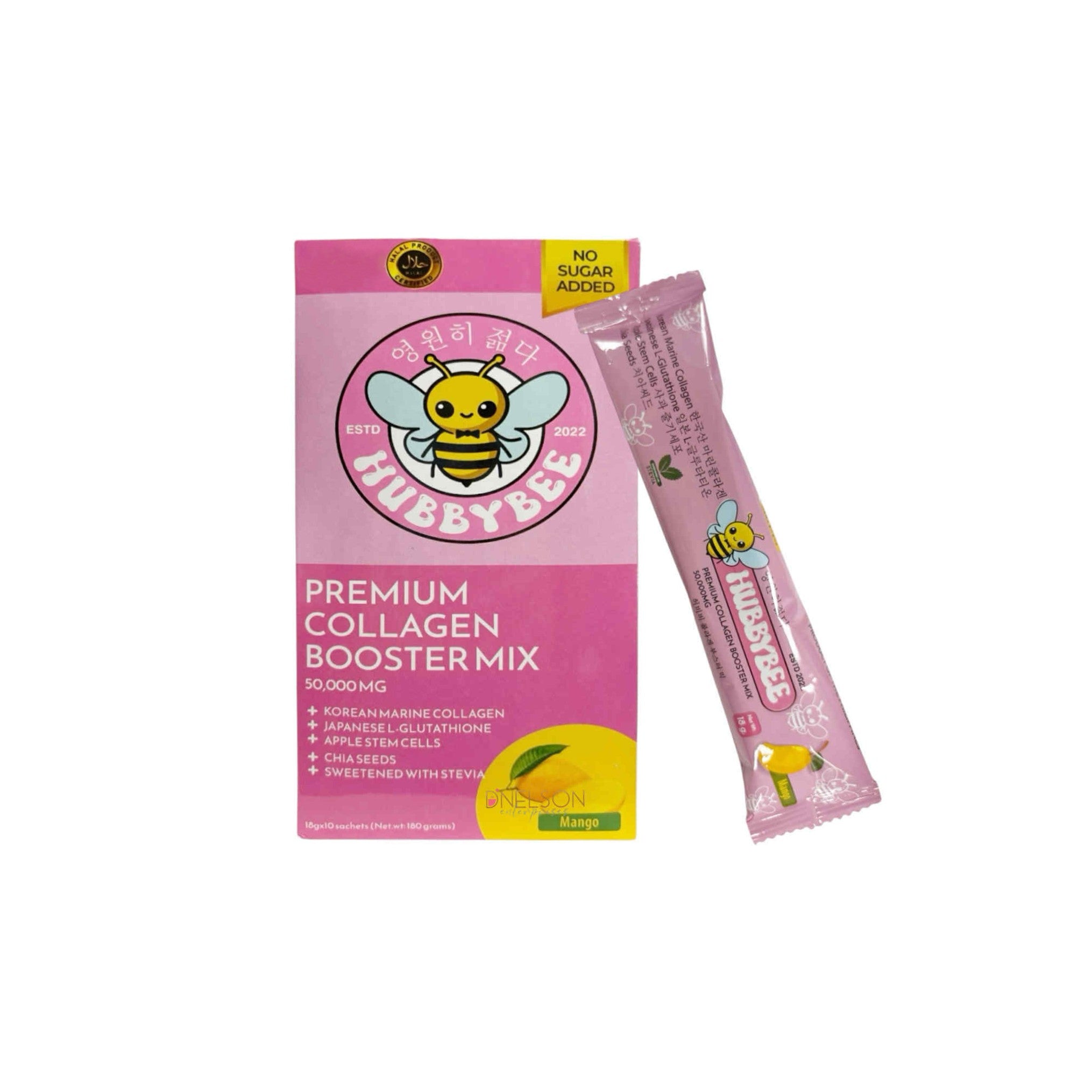 Hubby Bee Melon & Cucumber Premium Collagen Booster Mix - 50,000 MG Korean Hydrolyzed Marine Collagen with Japanese L-Glutathione & Apple Stem Cells - 10 Sachets (18g Each)