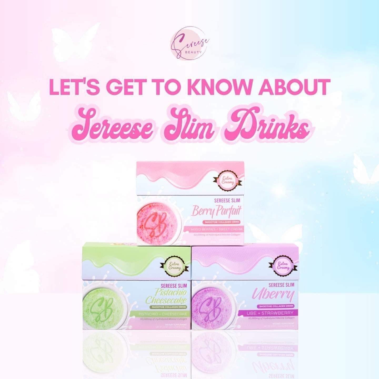 3 Flavors Sereese Slim Smoothie Collagen Drink: UBerry, Berry Parfait & Pistachio Cheesecake