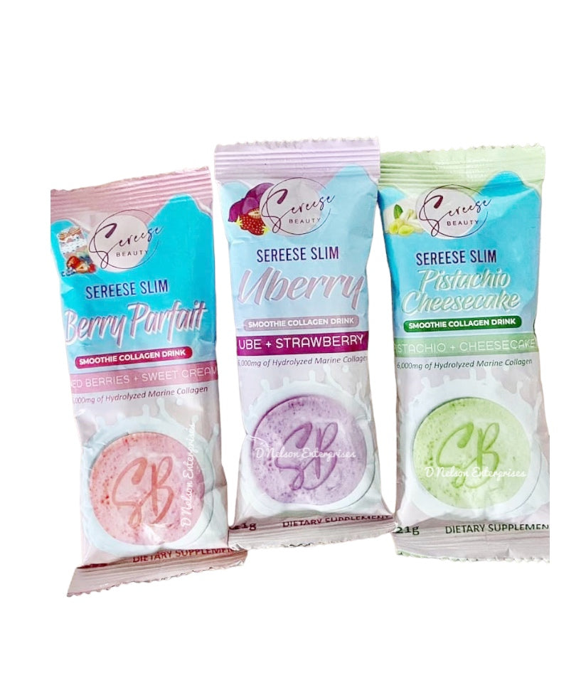 3 Flavors Sereese Slim Smoothie Collagen Drink: UBerry, Berry Parfait & Pistachio Cheesecake