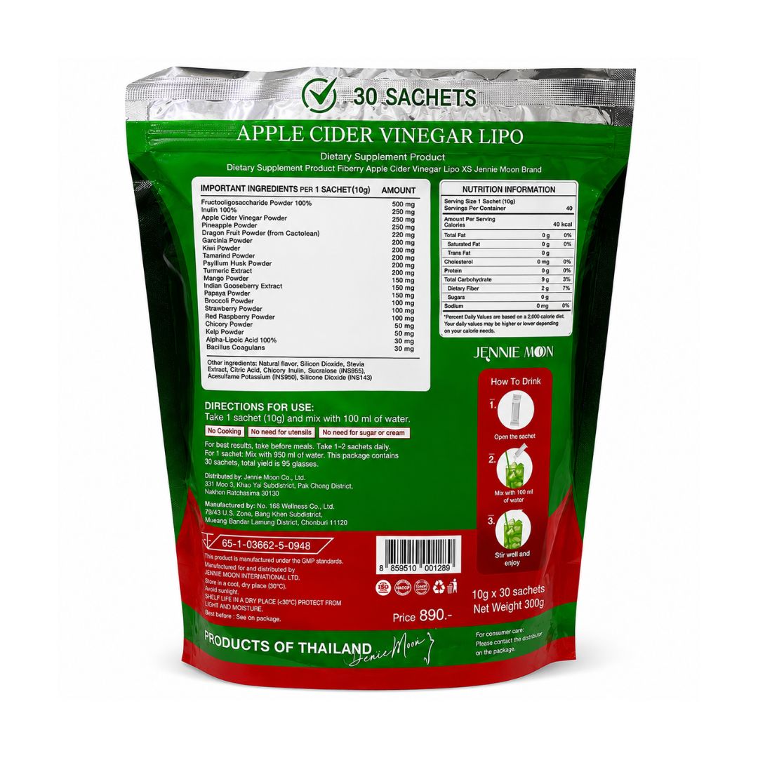 Jennie Moon Fiberry Apple Cider Vinegar Lipo XS daily fiber drink designed to support digestive wellness.
