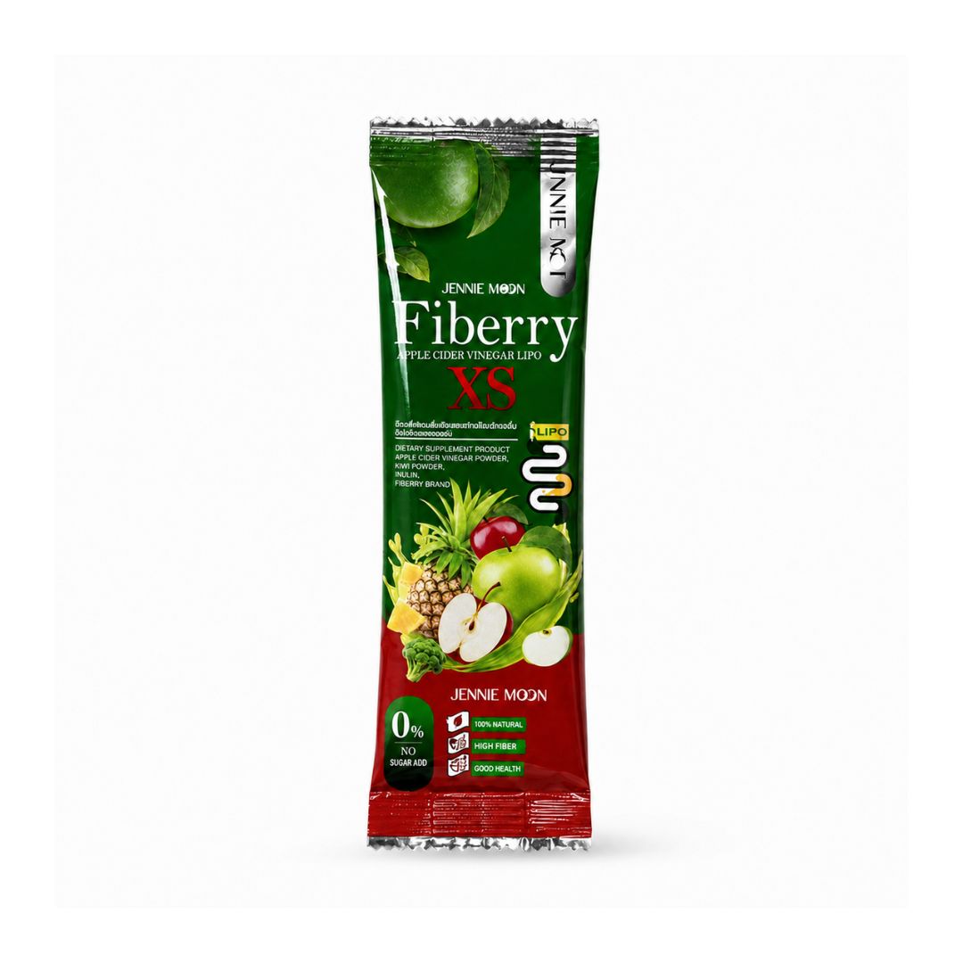 Jennie Moon Fiberry Apple Cider Vinegar Lipo XS featuring a prebiotic and probiotic fiber blend.