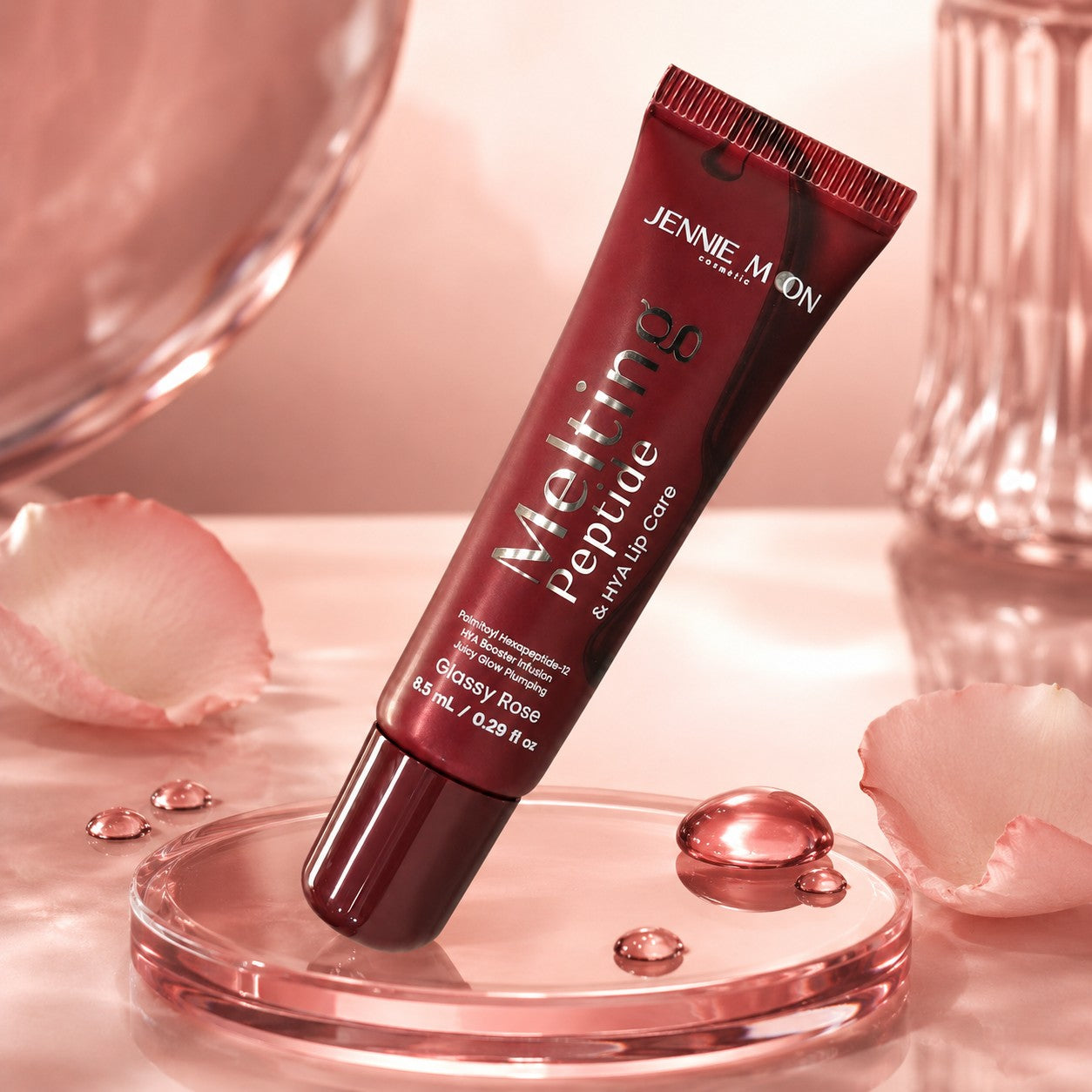 Jennie Moon Melting Peptide & HYA Lip Care Glassy Rose with a peptide and hyaluronic acid formula.