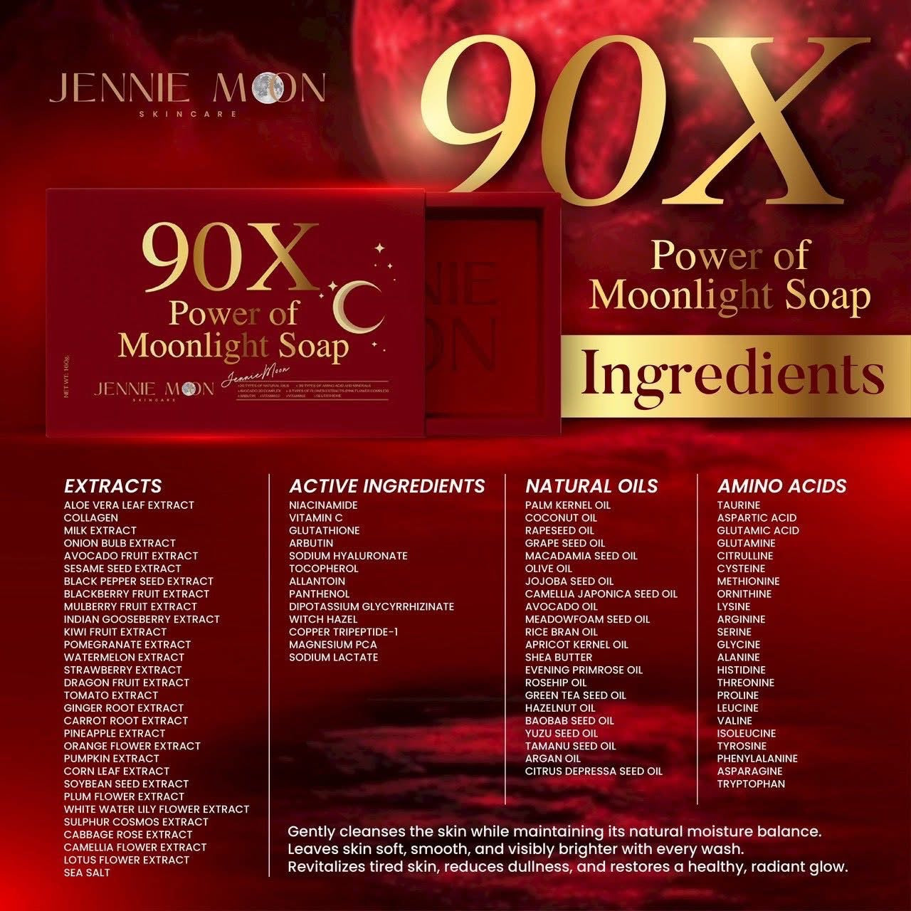 JENNIE MOON C 90X Moonlight Facial Soap 160g – 20 Natural Oils, Avocado Complex, Amino Acids, Niacinamide, Vitamin C & E, Glutathione, Hyaluronic Acid
