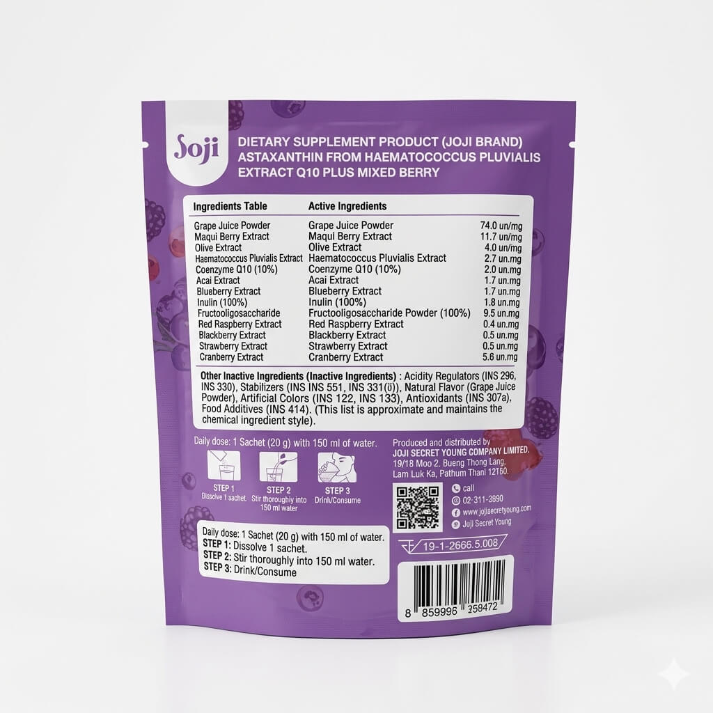 JOJI Secret Young Astaxanthin Q10+ Mixed Berries – Zero sugar powdered drink for convenient daily use