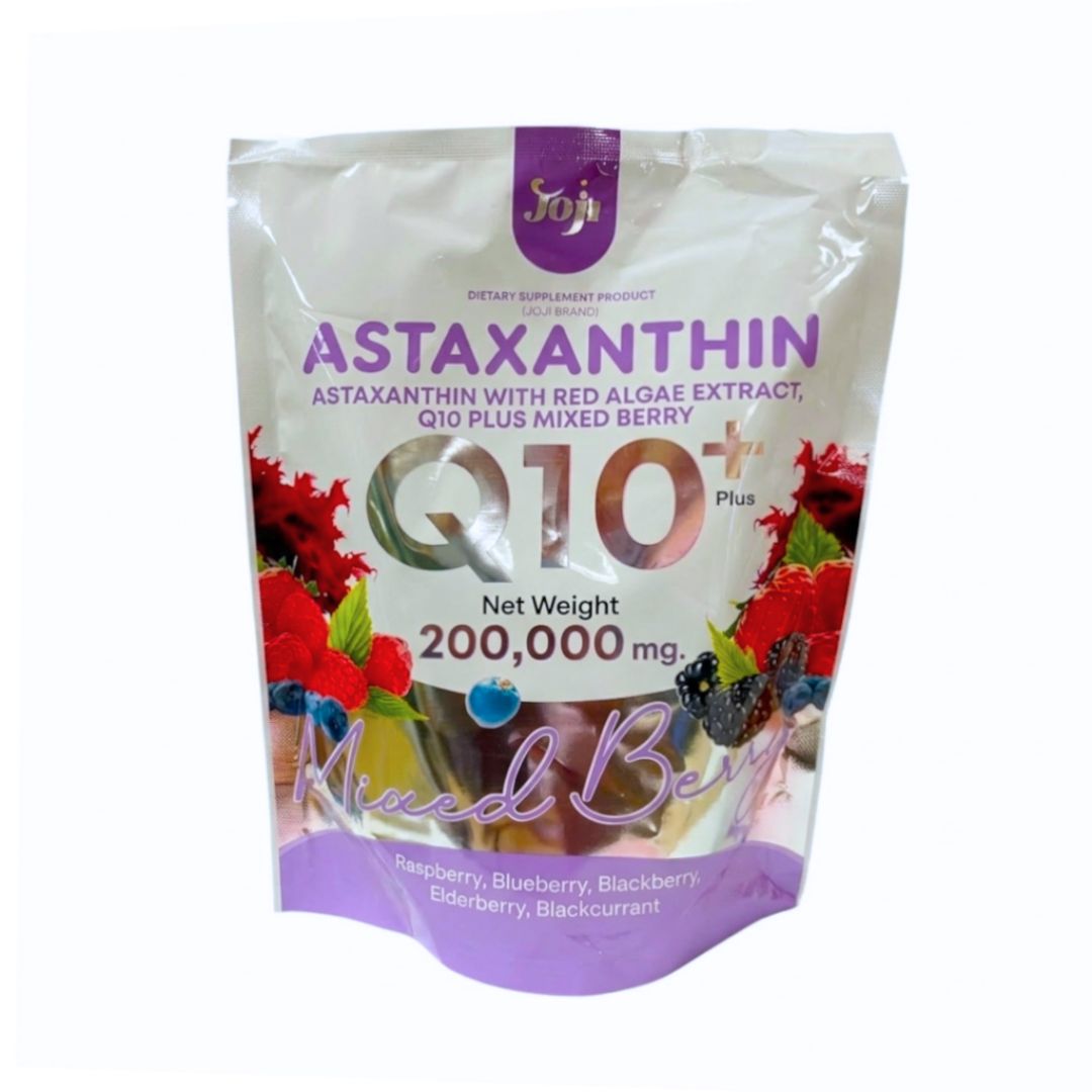 JOJI Secret Young Astaxanthin with Red Algae Extract Q10+ Mixed Berries 200,000mg Powder Drink – Coenzyme Q10 Antioxidant Supplement with Haematococcus Pluvialis, Zero Sugar Daily Wellness & Skin Vitality Support