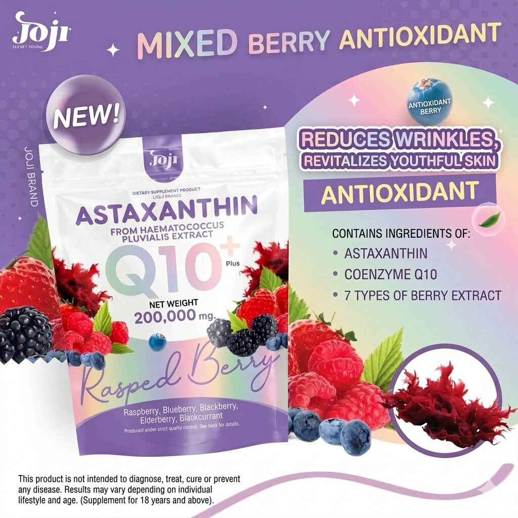 JOJI Secret Young Astaxanthin Q10+ Mixed Berries – Daily antioxidant wellness powder for energy and vitality