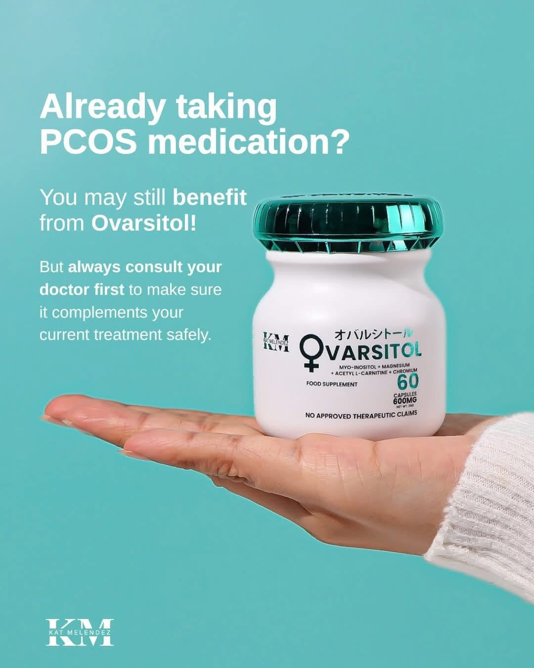 KAT MELENDEZ OVARSITOL Women’s Hormone Balance Supplement | Myo-Inositol + Magnesium + Acetyl L-Carnitine + Chromium | Supports Hormonal Health, Fertility & Metabolism | 60 Capsules