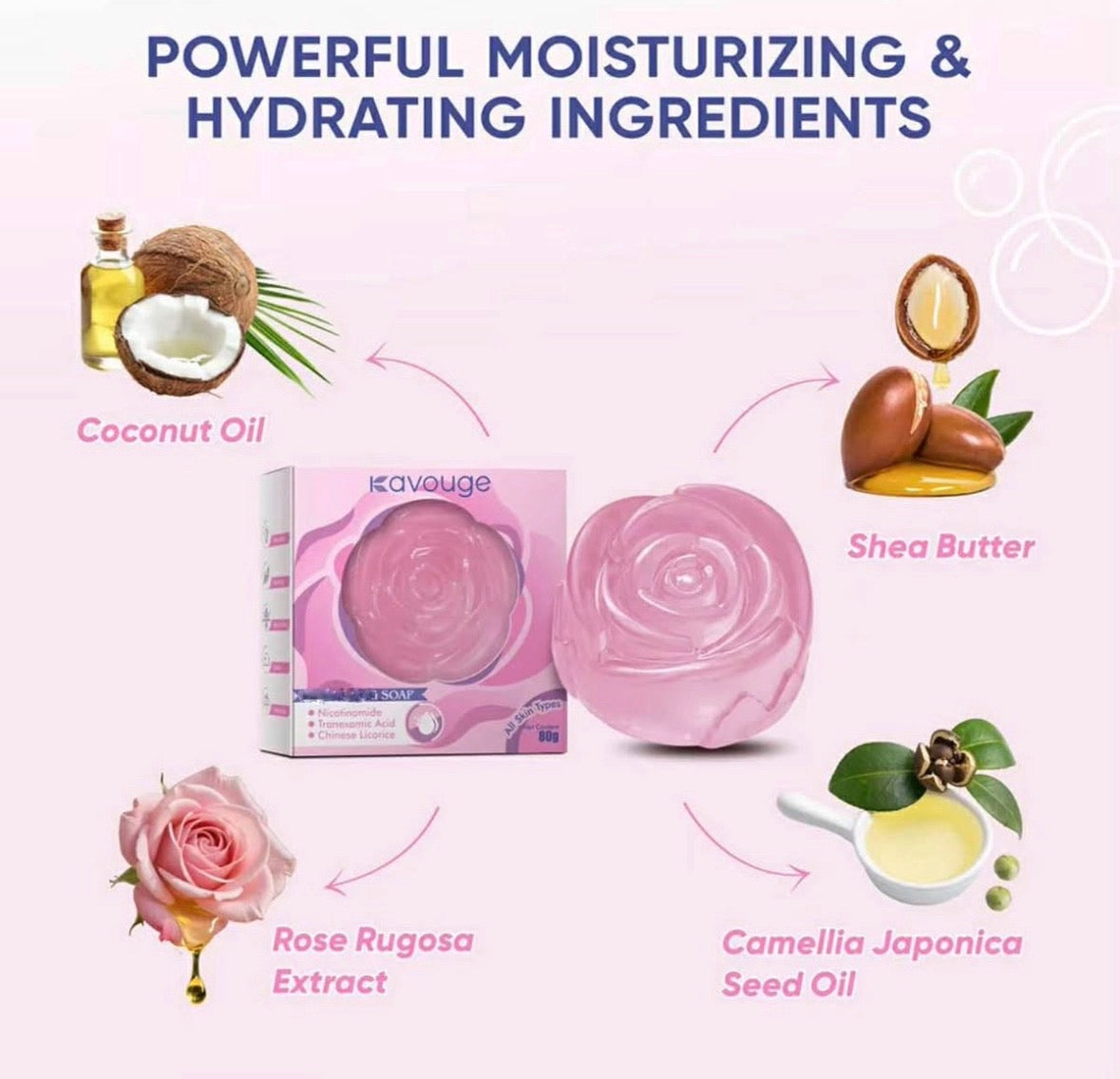 Kavouge Moisturizing Beauty Soap with Tranexamic Acid & Shea Butter 80g enriched with hydrating and nourishing ingredients