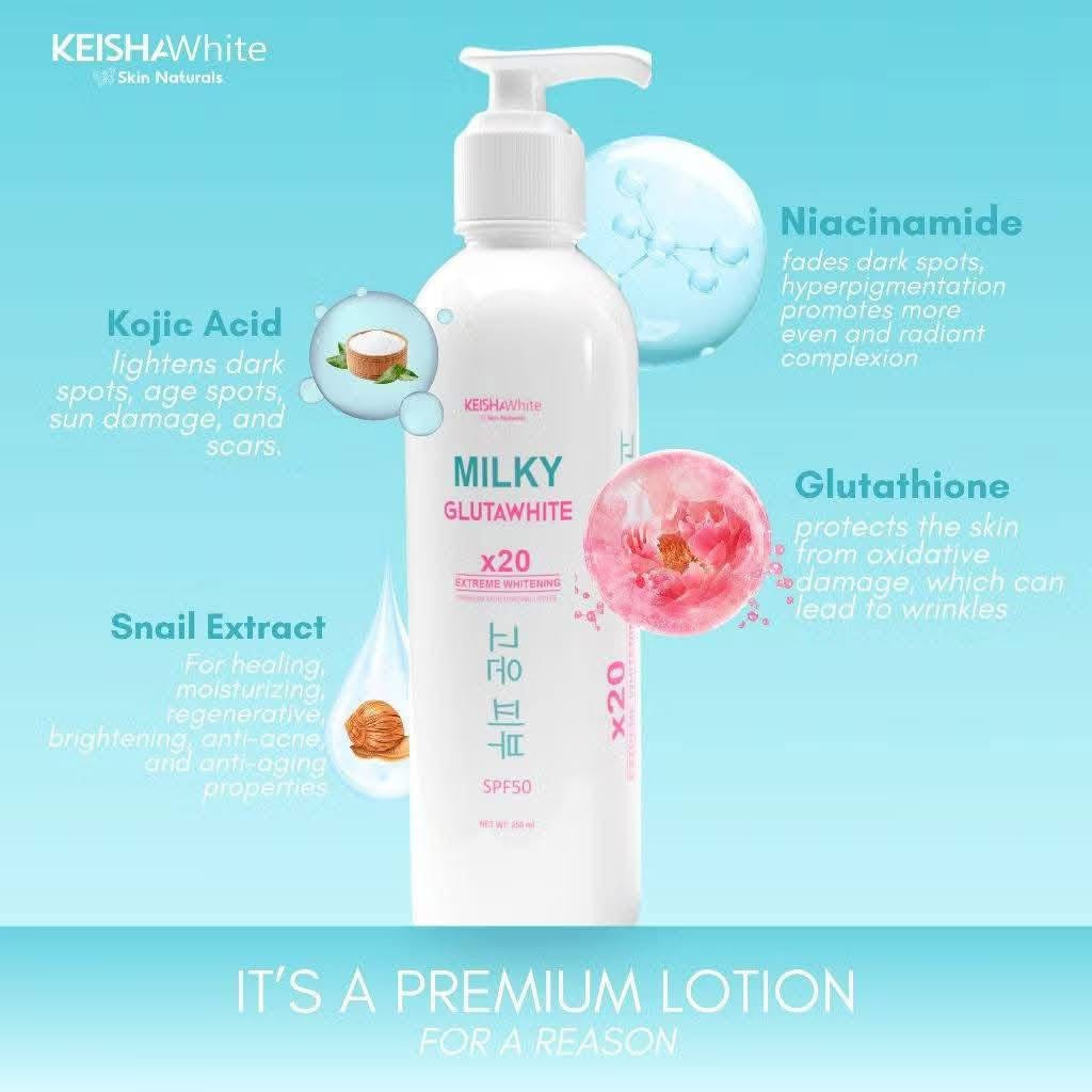 KEISHA White Skin Naturals Milky GlutaWhite Body Lotion SPF 50 with non-greasy finish