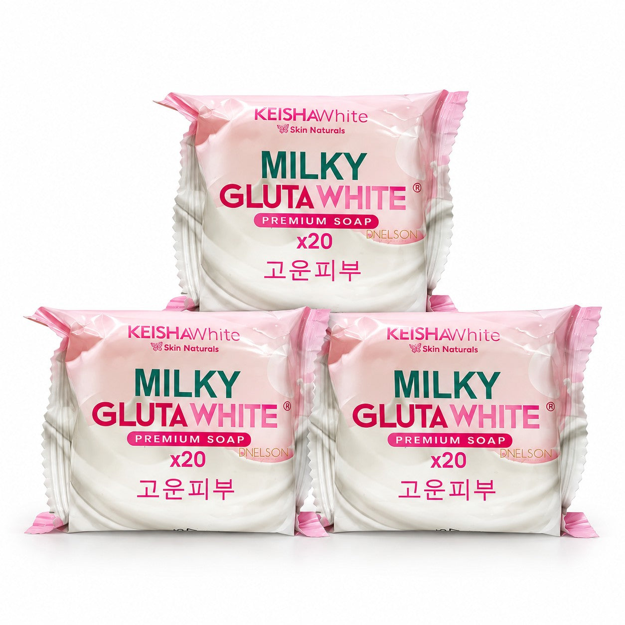 KEISHA White Skin Naturals Milky GlutaWhite Premium Soap 70g 10 Bars formulated with hyaluronic acid for moisture-focused daily cleansing.