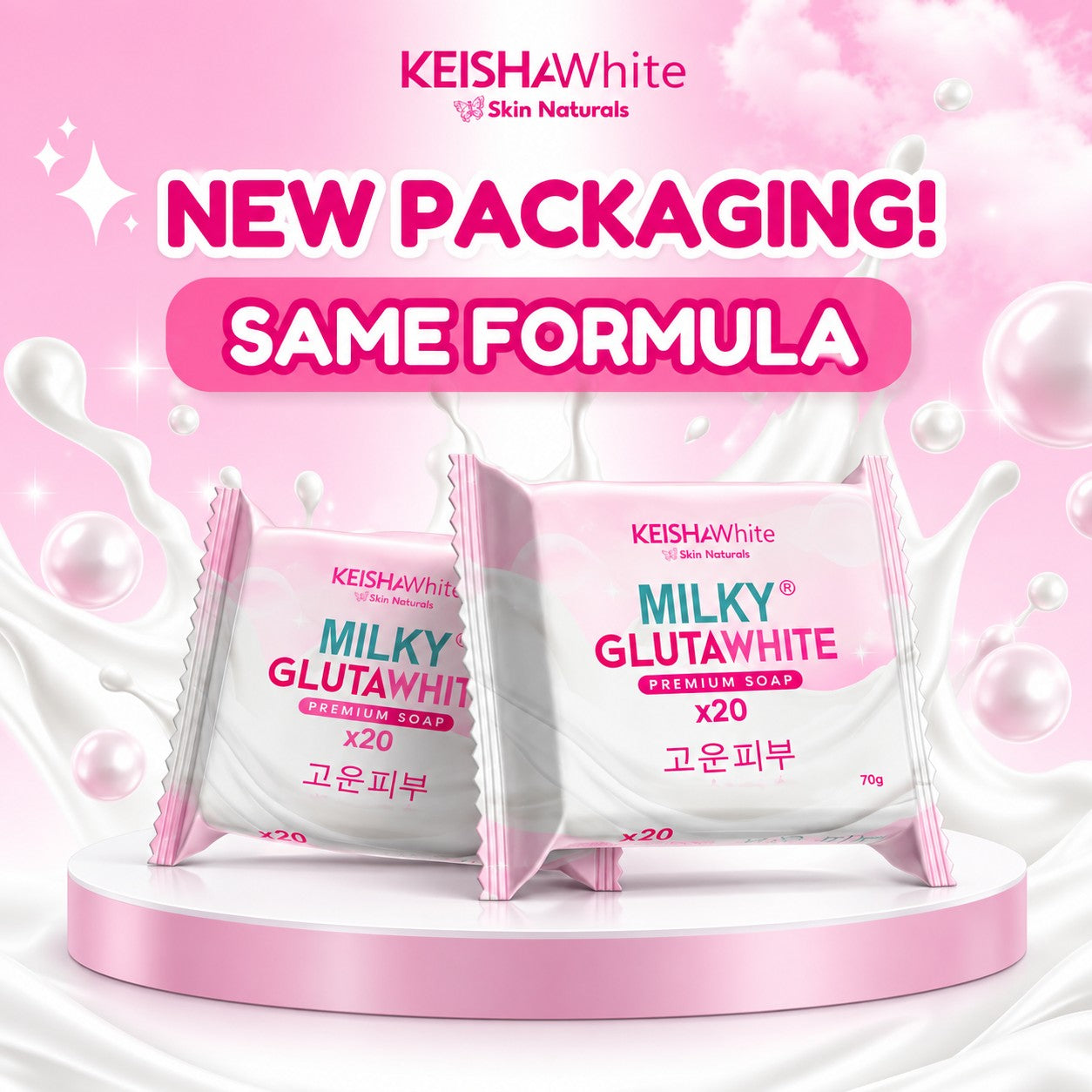 KEISHA White Skin Naturals Milky GlutaWhite Premium Soap 70g 10 Bars for a refreshing body cleanse with a smooth and creamy lather.
