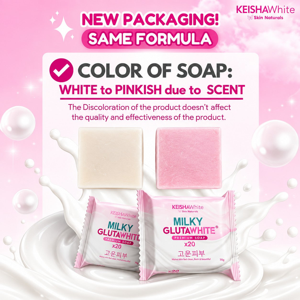 KEISHA White Skin Naturals Milky GlutaWhite Premium Soap 70g 10 Bars featuring collagen in a creamy formula made for regular body care.