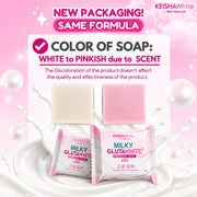 KEISHA White Skin Naturals Milky GlutaWhite Premium Soap 70g 10 Bars featuring collagen in a creamy formula made for regular body care.