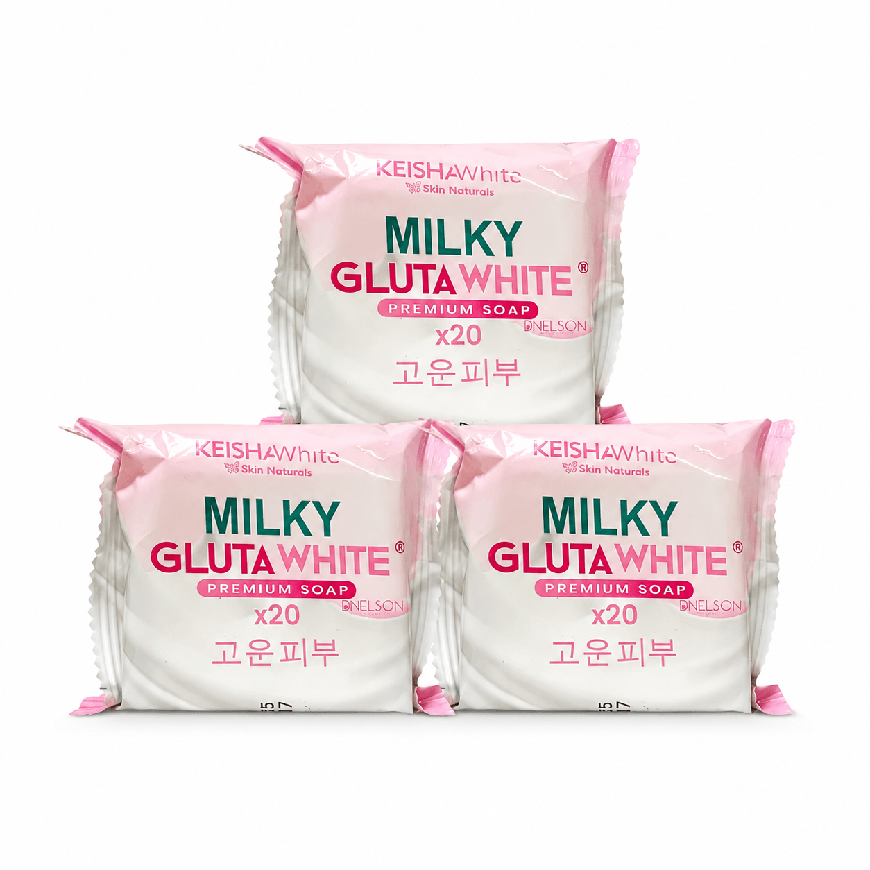 KEISHA White Skin Naturals Milky GlutaWhite Premium Soap 70g x 3 Bars for daily body cleansing and fresh clean skin.