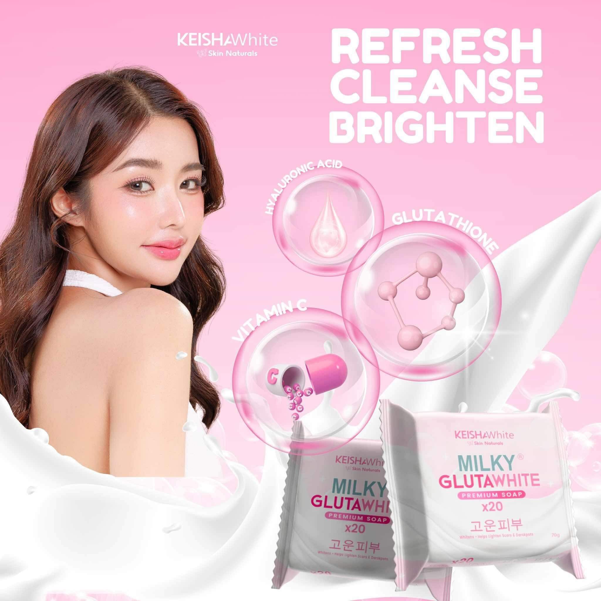KEISHA White Skin Naturals Milky GlutaWhite Premium Soap helps reveal soft and smooth skin texture.