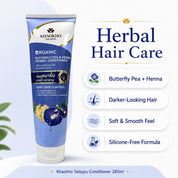 Khaokho Talaypu Organic Butterfly Pea & Henna Conditioner 280ml for gray hair care support and polished-looking strands