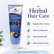 Khaokho Talaypu Organic Butterfly Pea & Henna Conditioner 280ml for gray hair care support and polished-looking strands