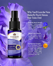 Khaokho Talaypu Organic Butterfly Pea & Henna Hair Tonic featuring botanical extracts for everyday hair conditioning