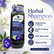 Khaokho Talaypu Organic Butterfly Pea & Henna Shampoo 180ml for gray hair care support and polished-looking strands