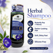 Khaokho Talaypu Organic Butterfly Pea & Henna Shampoo 180ml for gray hair care support and polished-looking strands
