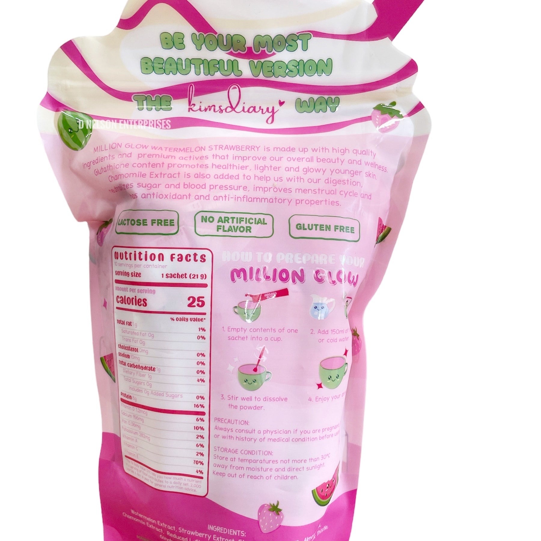 Kimsdiary Million Glow WATERMELON STRAWBERRY 10 Sachets