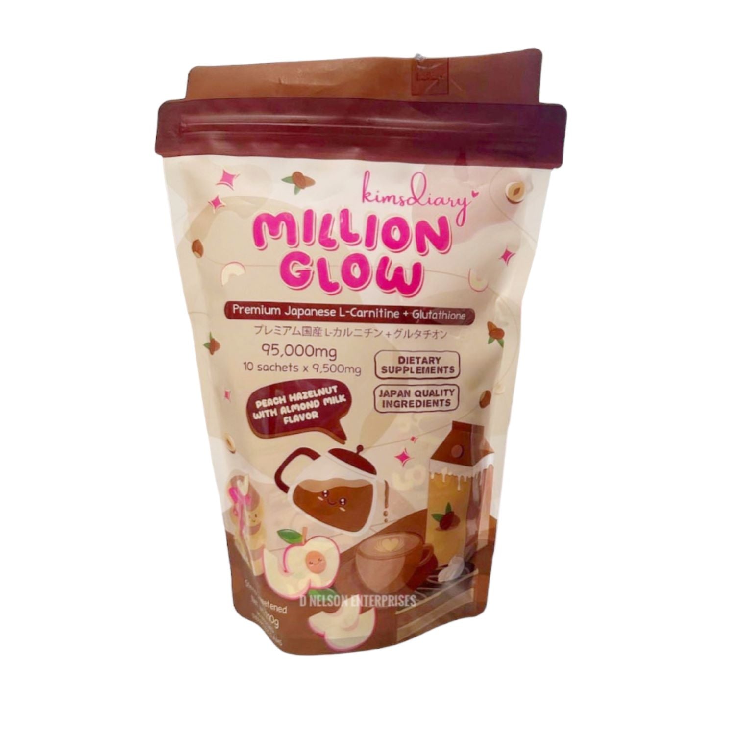 Kimsdiary Million Glow PEACH HAZELNUT with ALMOND MILK COFFEE, 10 Sachets