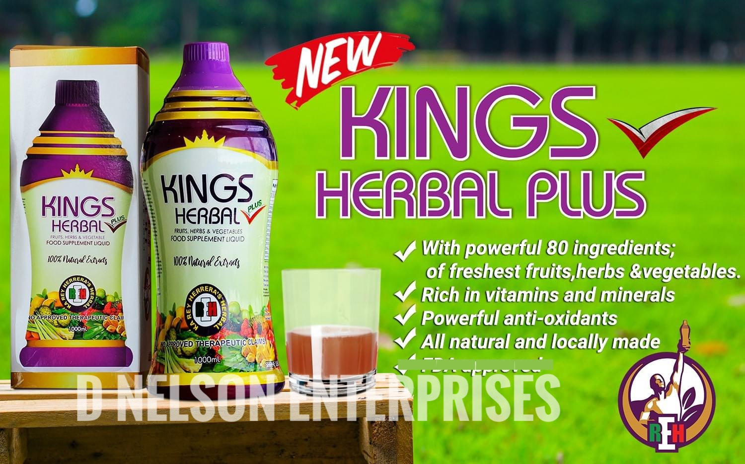 KINGS HERBAL Plus Fruits Vegetables & Herb Fusion Food Supplement 1000ml 100% Organic