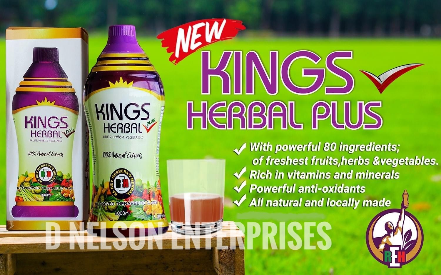 KINGS HERBAL Plus Fruits Vegetables & Herb Fusion Food Supplement 1000ml liquid formula made from fruits herbs and vegetables