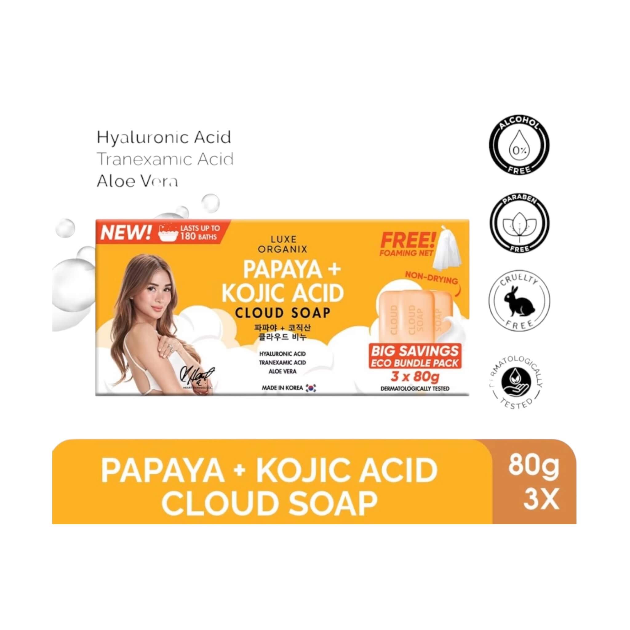 3-piece set of Luxe Organix Papaya Kojic Cloud Soaps, 80g each