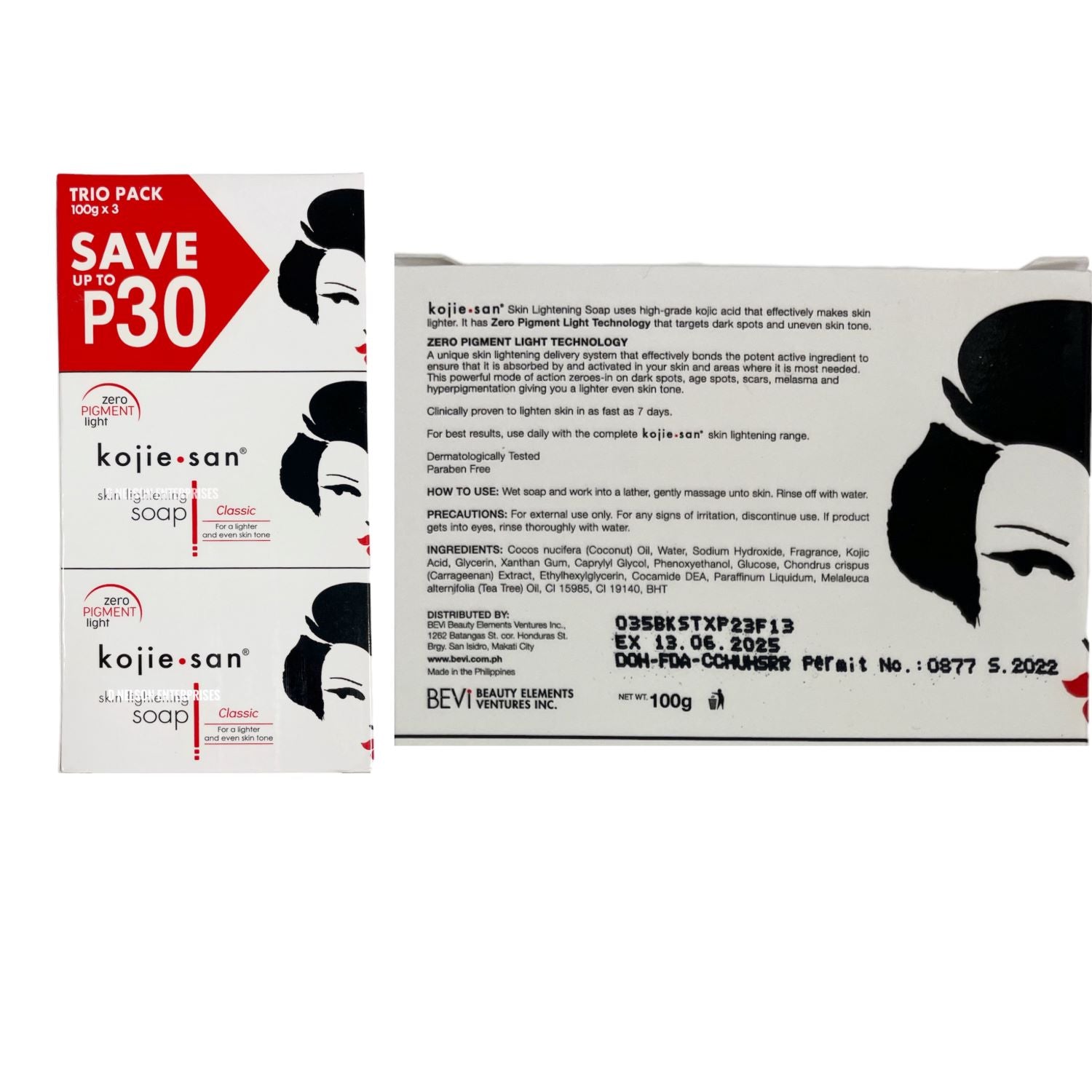 Original Kojie San Kojic Acid Soap 100g x 3 Bars