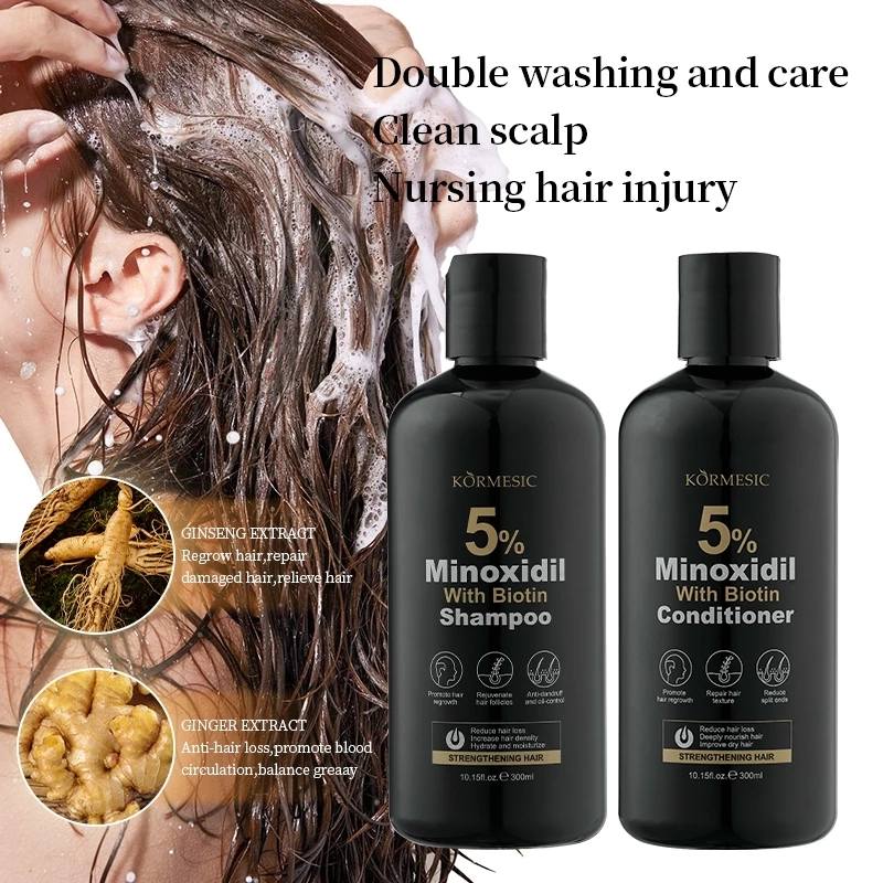 KORMESIC 5% Minoxidil With Biotin Hair Care Set 300ml Shampoo Conditioner helps reduce visible hair fall and improve hair feel
