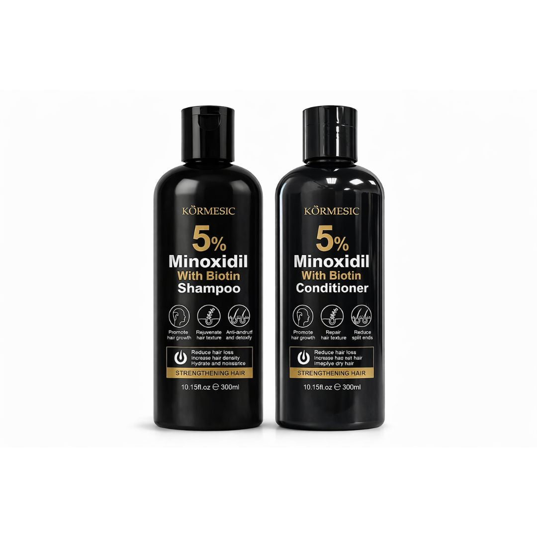 KORMESIC 5% Minoxidil With Biotin Hair Care Set 300ml Shampoo Conditioner supports fuller looking hair and daily scalp care