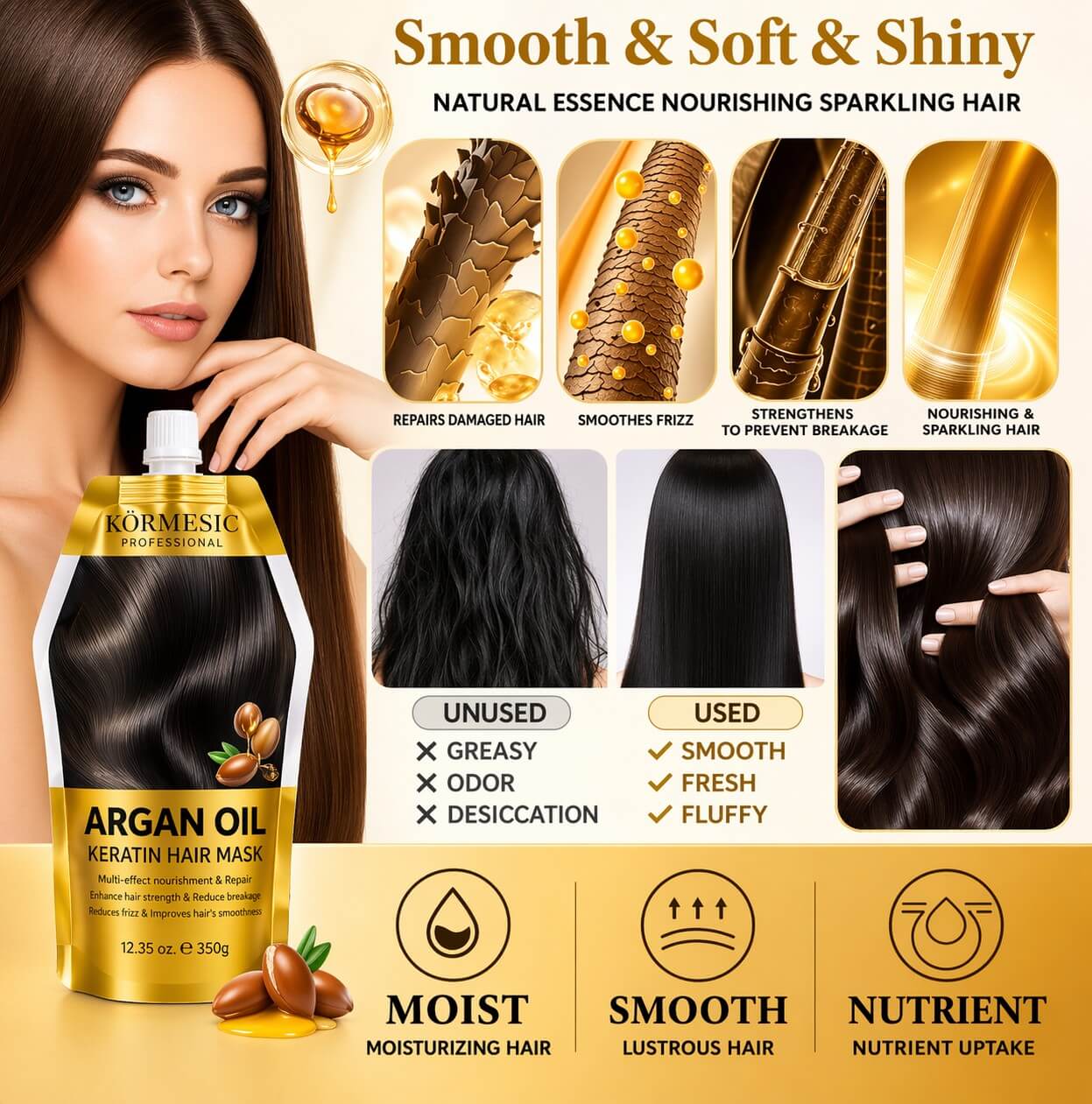 KORMESIC Professional Keratin Hair Mask Duo complete argan oil and botox hair care system for smoother looking hair