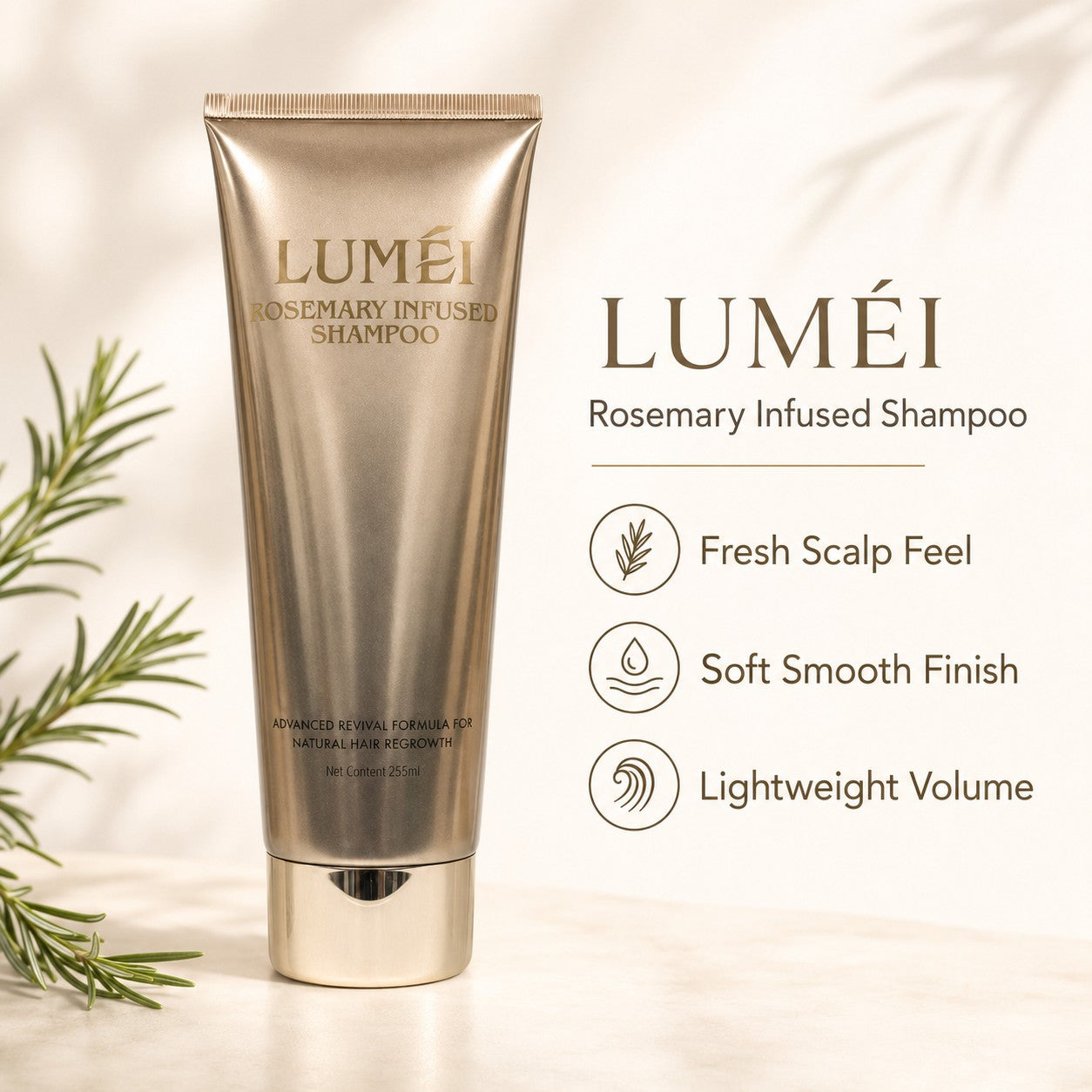 LUMÉI Rosemary Infused Shampoo 255ml with lightweight volume for fuller-looking hair