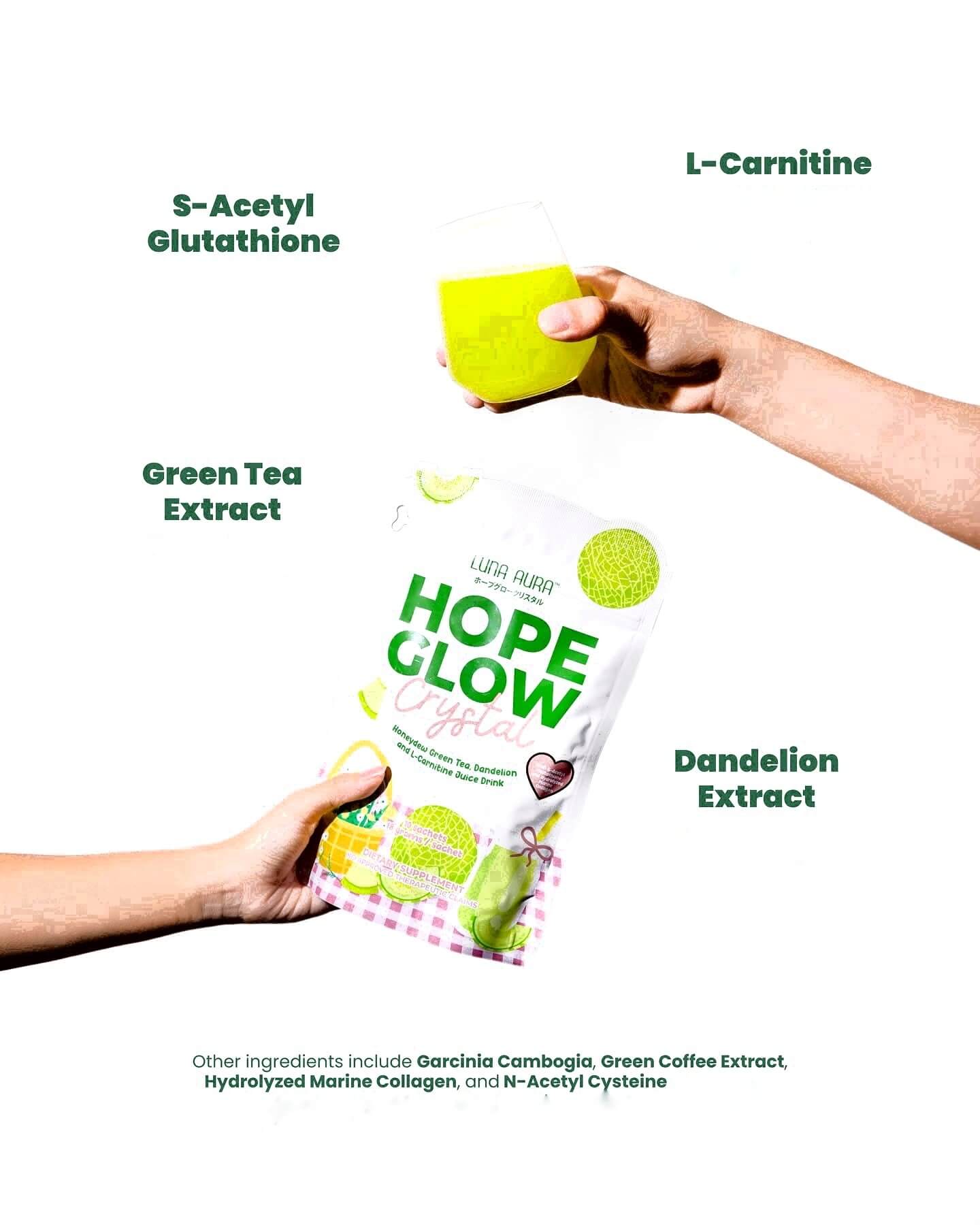 LUNA AURA HOPE GLOW Crystal Honeydew Green Tea & Dandelion made with natural ingredients for daily enjoyment