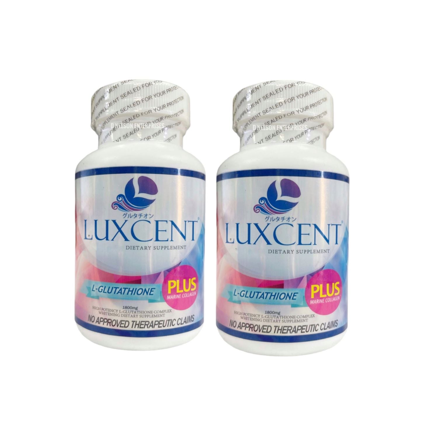 2 Bottles Luxcent Glutathione Plus Capsules with Marine Collagen - 1800mg