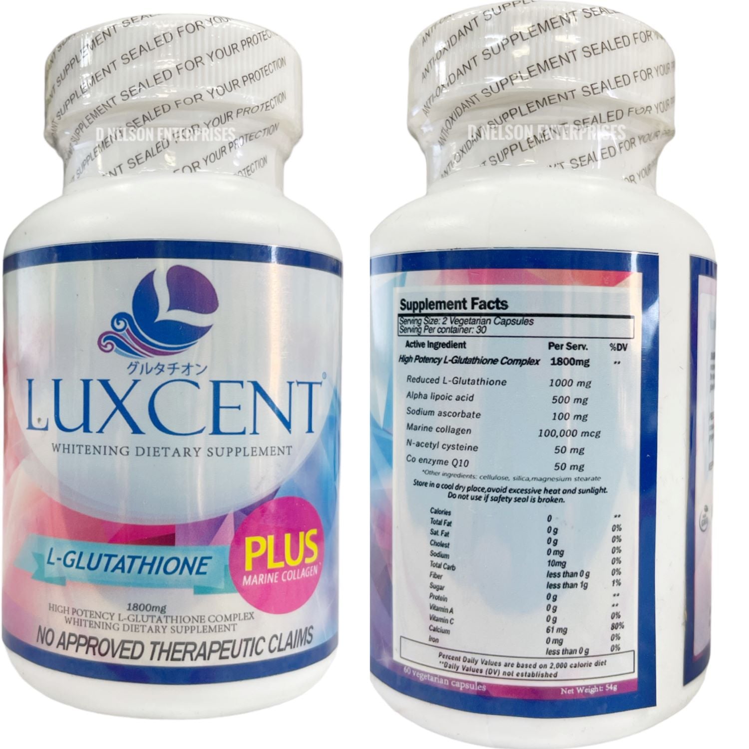 Luxcent Glutathione Plus Capsules with Marine Collagen - 1800mg