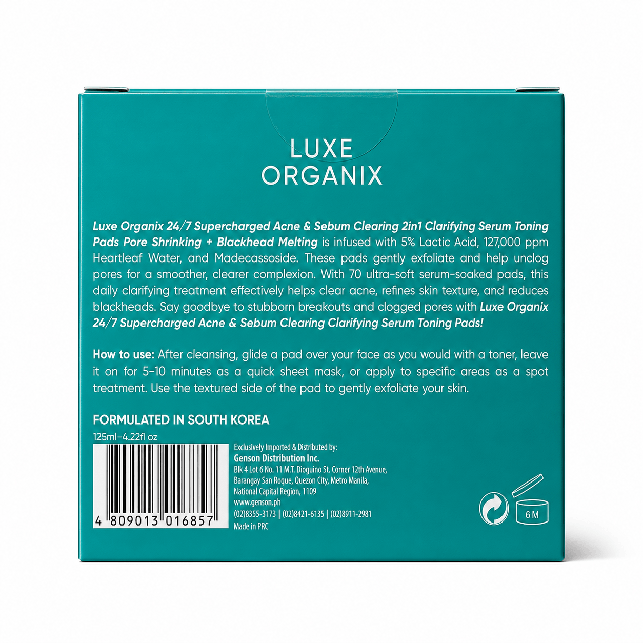 Luxe Organix 24/7 Supercharged Daily Exfoliating Serum Pads with Lightweight Clarifying Formula