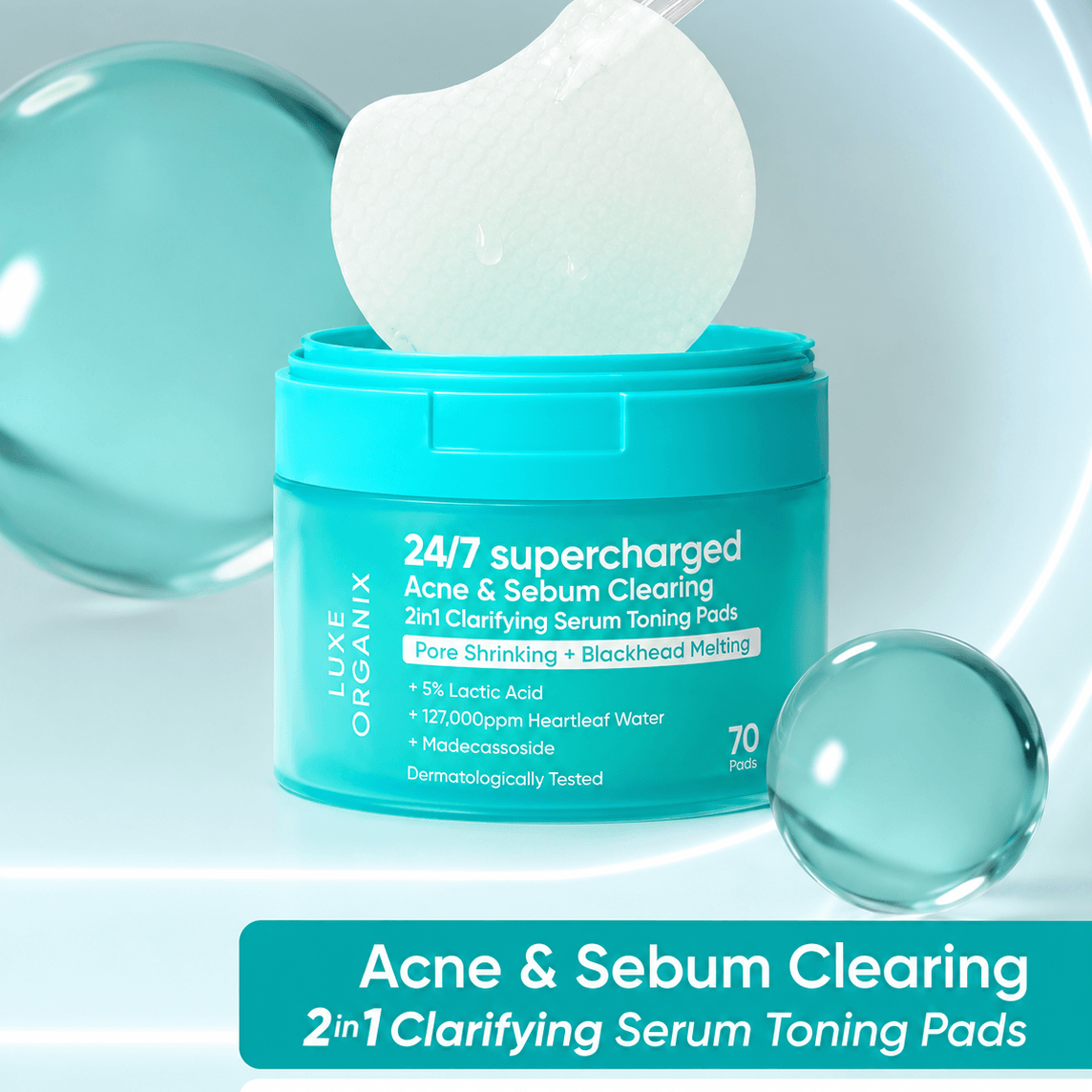 7 Supercharged Pore Refining Toning Pads with 5 Percent Lactic Acid Daily Skin Care Formula